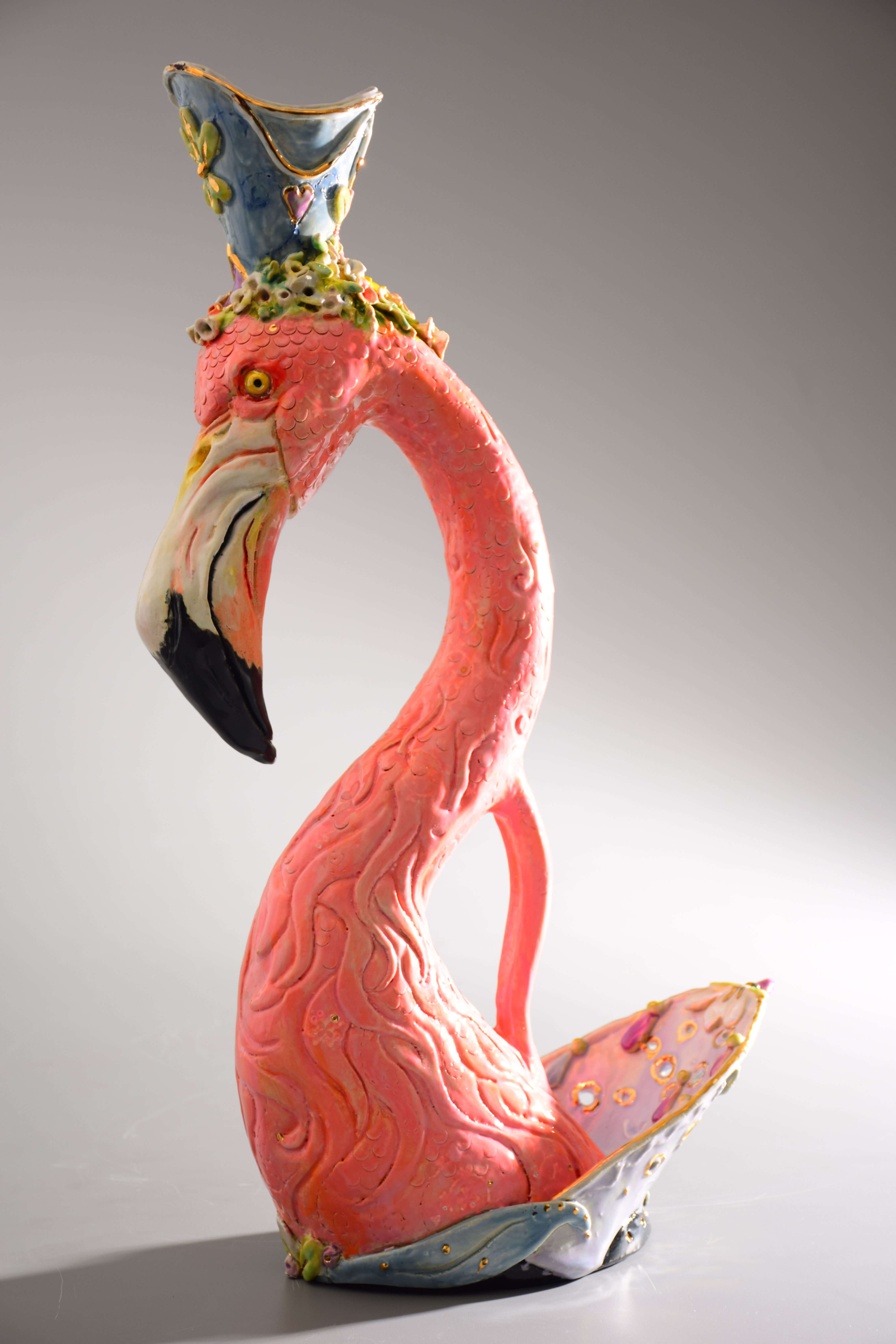 Flamingo Stein- Handbuilt functional cermaics by Susan Bergman New Orleans LA