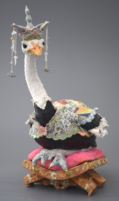 Susan Bergman's hand built sculpture of an ostrich entitled A Meditation on Tyranny