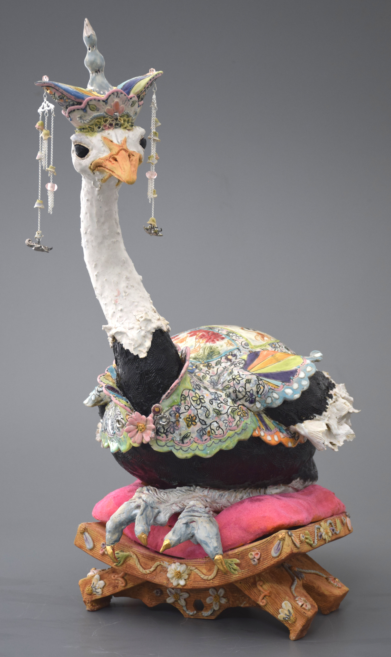 Susan Bergman's hand built sculpture of an ostrich entitled A Meditation on Tyranny